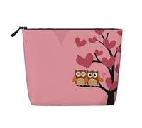 Gufo dell'amante con albero dell'amore, borsa da viaggio per il trucco di grande capacità per donne, per San Valentino, borsa cosmetica portatile con cerniera, impermeabile, monostrato, in imitazione