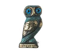 Gufo di Atene Saggezza Bronzo Massiccio Greco Verde-Oro Fatto A Mano 3.8 cm