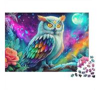 Gufo Fantasioso Puzzle 1000 Pezzi Serata Gioco Adulti Gufo Piume Arcobaleno Luna Premium Spesse Resistenti Vivaci Stimolanti Difficile Antistress 38x26cm/1000pz