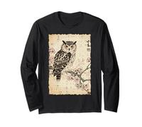Gufo Giapponese Fiori di ciliegio Vintage Ukiyo-e Donne Uomini Bambini Maglia a Manica