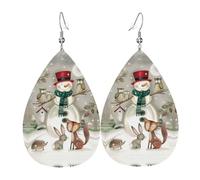Gufo in piedi su pupazzo di neve orecchino in pelle per le donne goccia ciondola stampato accessori moda uso quotidiano partito, Misura unica, Pelle