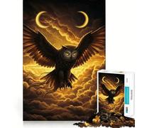 Gufo in volo con lune crescenti - Puzzle difficile per adulti, 1000 pezzi, memory foam, facile da assemblare, immagine rilassante, regalo artistico (38x52cm)