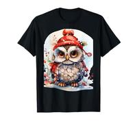 Gufo Invernale in Berretto Rosso - Simpatico Gufo Natalizio Bosco delle Nevi Maglietta