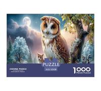 Gufo& Kitten Puzzle Impossible 1000 Pezzi Foresta illuminata dalla luna Decorazione Per La Casa. Giochi Rilassamento E Intelligence Per Adulti E Ragazzi Da 14 Anni 52x38cm/1000pcs