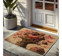 Gufo Love, zerbino per interni ed esterni, motivo farfalla, per decorazione primaverile antiscivolo, impermeabile, assorbe la polvere, facile da pulire, 73,7 x 43,2 cm
