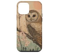 Gufo saggio e albero di fiori di ciliegio arte giapponese Woodblock Custodia per iPhone 12 mini