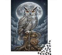 Gufo SteampunkPuzzle Fai Da Te 1000 Pezzi Allenamento Cognitivo Luna piena e cielo stellato Cartone Spesso Anziani, Miglioramento Memoria, Regalo Amatori 38x26cm/1000pcs