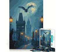Gufo sul Ponte Carlo di Praga di notte - Puzzle da 1000 pezzi per ragazzi, stimolante per la mente, divertimento per tutta la famiglia, bordi precisi, regalo memorabile (38x52cm)