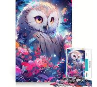 Gufo tra i fiori di notte - Puzzle difficile per adulti, 1000 pezzi, memory foam, facile da assemblare, immagine rilassante, regalo artistico (50x75cm)