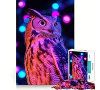Gufo tra luci al neon - Puzzle da 1000 pezzi per adulti - Migliora la memoria - Divertimento da giocare insieme - Bordo preciso - Regalo stagionale (50x75cm)