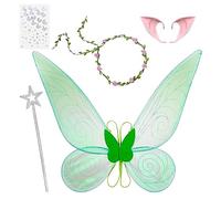 Gugatad Ali da Fata,Ali da Fata Adulto,Includere Orecchie da Elfo,Brillantini Viso etc,Ali Fata Donna Principessa Adulto Bambini per Carnevale Feste Compleanno Cosplay(Verde)