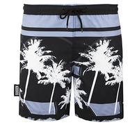 GUGGEN Mountain Costume da bagno da uomo, ad asciugatura rapida, 596, con coulisse, da spiaggia, da uomo, con motivo a righe blu e giallo, Grigio-blu-palmo-nero, XXXXL