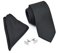GUGGIARI® Cravatta Jacquard Uomo in Microfibra - Set con Gemelli da Polso e Fazzoletto da Taschino - Elegante Confezione Regalo perfetta per ogni Occasione - (BLACK)