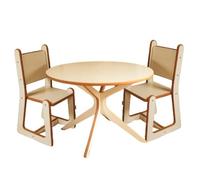 GUGI - Tavolo rotondo per bambini in legno con 2 sedie 70x70x47 cm - Tavolo da gioco bianco per cameretta con bordi arrotondati - Tavolo per bambini per giocare e imparare