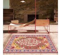 GUGJHFVH Grande tappeto per camera da letto, soggiorno, ufficio, studio e decorazione per interni, rettangolare, antiscivolo, lavabile, stile etnico, fiori pastorali, rosso, giallo e blu, 160 x 190 cm