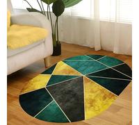GUGJHFVH Pelo Corto Tappeto Ovale Camera Da Letto Soggiorno Bagno Antiscivolo Tappeto Tappeto Moderno Con Giunzioni Geometriche Oro/Verde, 80 x 150 cm
