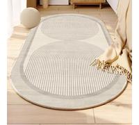 GUGJHFVH Soggiorno Morbido Tappeto Ovale, Tappeto A Pelo Corto Camera Da Letto Sala Da Pranzo Antiscivolo Lavabile Tappeto Decor Tappeto Moderno A Righe In Finto Cashmere Beige/Grigio, 130 x 180 cm
