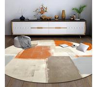 GUGJHFVH Soggiorno Morbido Tappeto Rotondo ø 180 cm, Tappeto a Pelo Corto Camera da Letto Sala da Pranzo antiscivolo Lavabile Tappeto Decor Splicing Moderno Dell'Acquerello Arancione E Grigio