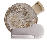GUGJHFVH Soggiorno Morbido Tappeto Rotondo ø 180 cm, Tappeto a Pelo Corto Camera da Letto Sala da Pranzo antiscivolo Lavabile Tappeto Decor Tappeto Retrò Astratto Anelli Annuali Giallo Grigio