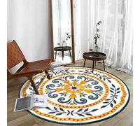 GUGJHFVH Soggiorno Morbido Tappeto Rotondo ø 180 cm, Tappeto a Pelo Corto Camera da Letto Sala da Pranzo antiscivolo Lavabile Tappeto Decor Tappeto Moderno Pastorale Floreale Giallo