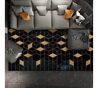 GUGJHFVH Tappeto antiscivolo, Facile da pulire per aree soggiorno, camera da letto, Ufficio,Elegante geometria a rombo in oro nero,180 x 200 cm