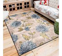 GUGJHFVH Tappeto da bagno antiscivolo, per cucina, WC, corridoio, ingresso, resistente, lavabile in lavatrice, motivo orientale, fiori pastorali, foglie, blu, giallo, 60 x 90 cm