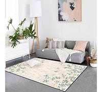 GUGJHFVH Tappeto lavabile in lavatrice, antiscivolo, per cucina, sala da pranzo, camera da letto e soggiorno, tappeto a pelo basso, stile retrò con fiori pastorali, beige, verde, 60 x 120 cm