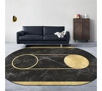 GUGJHFVH Tappeto Ovale Antiscivolo Per Cucina Scala Corridoio Tappeto D'Ingresso Lavabile Tappeto Moderno Modello Pietra Cerchio Geometrico Dorato/Nero, 40 x 60 cm