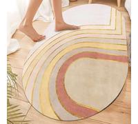 GUGJHFVH Tappeto Ovale Soggiorno Corridoio, Lavabile Antiscivolo Cameretta Ufficio Palestra Tappeto Moderno Dalle Linee Geometriche Giallo/Rosa, 60 x 100 cm