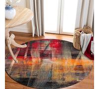 GUGJHFVH Tappeto Rotondo per Camera ø 100 cm da Letto Soffice Tappeto antiscivolo Tappeti Lavabile per Soggiorno Acquerello Nero Giallo Rosso Astratto Retrò