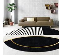 GUGJHFVH Tappeto Rotondo per Camera Soggiorno da Letto ø 90 cm Soffice Tappeto antiscivolo Tappeto Lavabile Pelo Corto Moderna Giunzione A Strisce Nere E Grigie