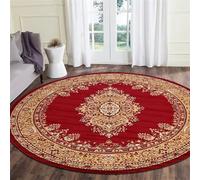 GUGJHFVH Tappeto Rotondo per Soggiorno Camera da Letto Soffice Tappeto antiscivolo Tappeto ø 170 cm Lavabile Pelo Corto Stampa Floreale Vintage Cortile Rosso