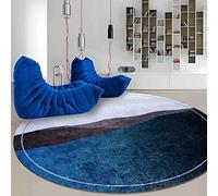 GUGJHFVH Tappeto Rotondo Salotto Camera da Letto Sala da Pranzo ø 80 cm Lavabile Con Fondo antiscivolo Tappeto a Pelo Corto Tappeto Retrò Blu Inchiostro