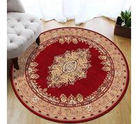 GUGJHFVH Tappeto Rotondo Salotto Camera da Letto Sala da Pranzo ø 80 cm Lavabile Con Fondo antiscivolo Tappeto a Pelo Corto Tappeto in Stile Etnico Floreale Rosso