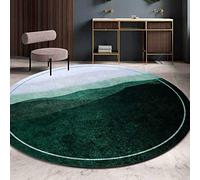 GUGJHFVH Tappeto Rotondo Salotto Camera da Letto Sala da Pranzo ø 80 cm Lavabile Con Fondo antiscivolo Tappeto a Pelo Corto Tappeto Retrò Verde Inchiostro