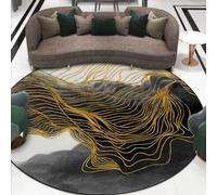 GUGJHFVH Tappeto Rotondo Salotto Lavabile antiscivolo ø 150 cm per Soggiorno Sala da Pranzo Cameretta Tappeto Retrò Astratto Inchiostro Nero Grigio