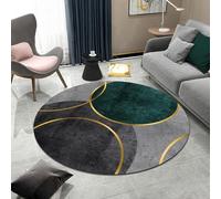GUGJHFVH Tappeto Rotondo Salotto Pelo Corto Tappeto Camera da Letto Lavabile ø 130 cm, Tappeti Grandi antiscivolo Morbido Tappeto Moderno Rotondo Geometrico Blu Grigio 1