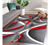 GUGJHFVH Tappeto Salotto Corridoio Cameretta Lavabile Con Fondo antiscivolo Tappeto a Pelo Corto Linee Geometriche Moderne Grigio Rosso, 120 x 170 cm