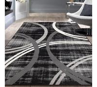 GUGJHFVH Tappeto Salotto Corridoio Cameretta Lavabile Con Fondo antiscivolo Tappeto a Pelo Corto Linee Geometriche Moderne Nere, 120 x 170 cm