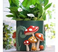 GUGUGO Fioriere colorate a forma di funghi da 20,3 cm, graziose e uniche con drenaggio, vasi da fiori vintage retrò per piante da interno, vaso da giardinaggio eclettico per piante grasse per