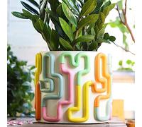 GUGUGO Fioriere con linee pastello da 20,3 cm, graziosa fioriera arcobaleno unica con drenaggio, vasi da fiori vintage retrò eclettici per piante da interno e piante grasse, divertente decorazione per