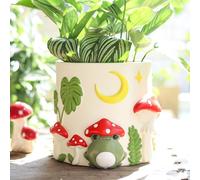 GUGUGO Fioriere da giardino a forma di rana, grazioso vaso per piante con drenaggio, piccoli funghi colorati arcobaleno, per piante da interno, divertente vaso da giardinaggio per piante grasse, idea