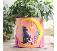 GUGUGO Moon - Fioriere con gatto, graziose, uniche con drenaggio, piccole fioriere colorate arcobaleno, per piante da interno, divertenti vasi per piante grasse, da giardinaggio, idea regalo,