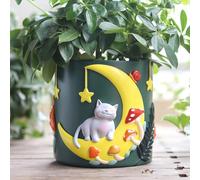 GUGUGO Vasi colorati per piante grasse a forma di gatto, graziose e uniche con drenaggio, piccoli funghi arcobaleno, per piante da interno, decorazione eclettica divertente per la casa (B, 12,7 cm)