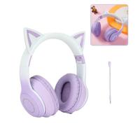 Gugxiom Cuffie Cat Ear, Cuffie da Gioco Wireless Tramite Bluetooth Cavo AUX da 5.1/3.5mm, Cuffie Pieghevoli con Luci LED a 7 Colori e 4 modalità LED per Ragazze, Adulti(Viola)