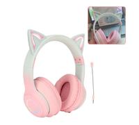 Gugxiom Cuffie Cat Ear, Cuffie da Gioco Wireless Tramite Bluetooth Cavo AUX da 5.1/3.5mm, Cuffie Pieghevoli con Luci LED a 7 Colori e 4 modalità LED per Ragazze, Adulti(Rosa)