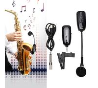 Gugxiom Microfonico Wireless per Sassofono, Microfono Wireless Pickup Omnidirezionale Morsetto a 360°, Ricevitore Trasmettitore Strumento 2.4G per Tromba Trombone Flauto