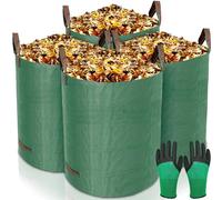 GUHAOOL 4 x Sacchi da Giardinaggio Professional 272L, Sacchi per Rifiuti da Giardino, Impermeabili, Polipropilene (PP)-Robusto, Antistrappo,e Riutilizzabili Borsa da Giardino,Include Guanti Protettivi