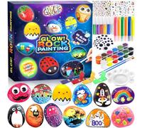 GUHAOOL 50PCS Kit Pittura di Pietra per Bambini con 24 Colori (Colle Glitter e Fluorescente e Colori Standard), Kit di Pittura su Roccia, Bricolage Giocattoli di Pittura, Regalo di Compleanno