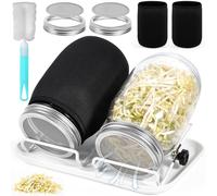 GUHAOOL Barattolo Germogliatore Set,2 1000ml Germogliatore in Vetro, 2 Coperture, 2 Supporti e 1 Vassoio,2 Manicotti Oscuranti,1 Spazzola,Kit di Barattoli per Germogliamento di Semi per Broccoli Germ